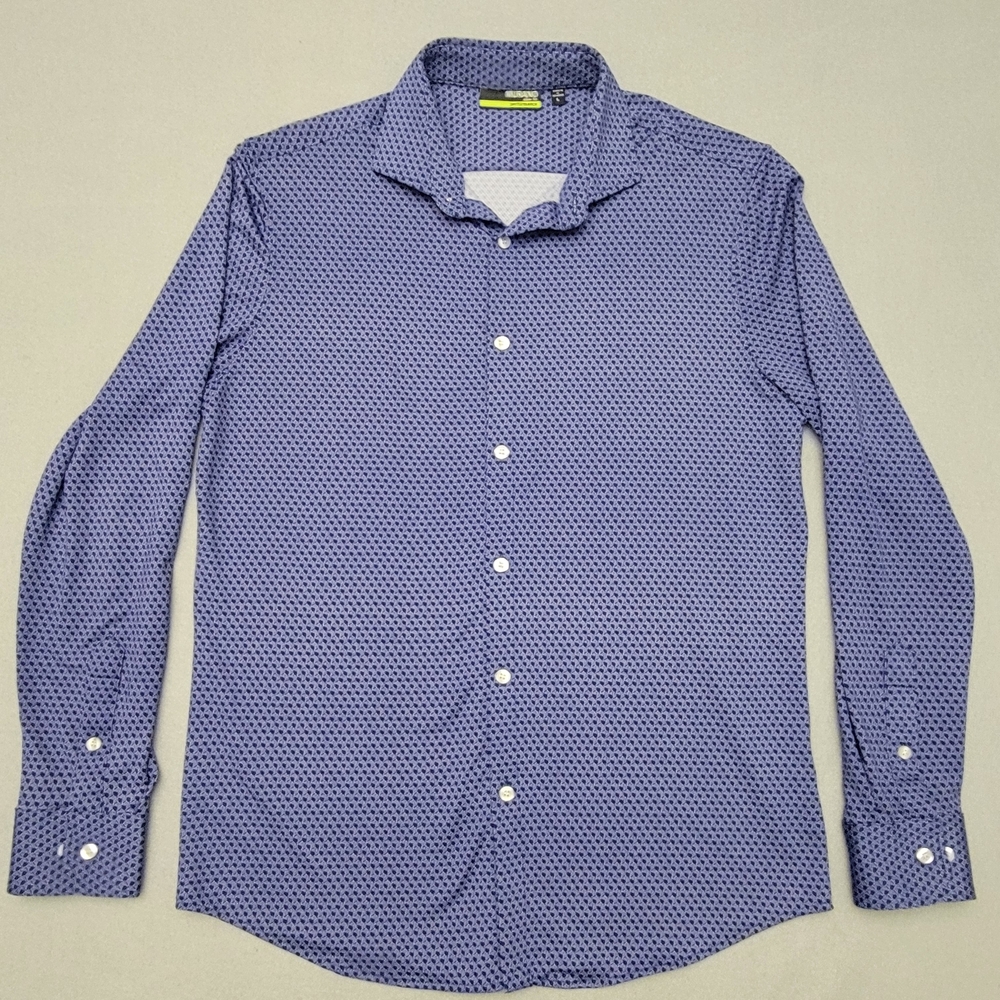 Men's Blue Printed Long-Sleeve Button-Up Shirt